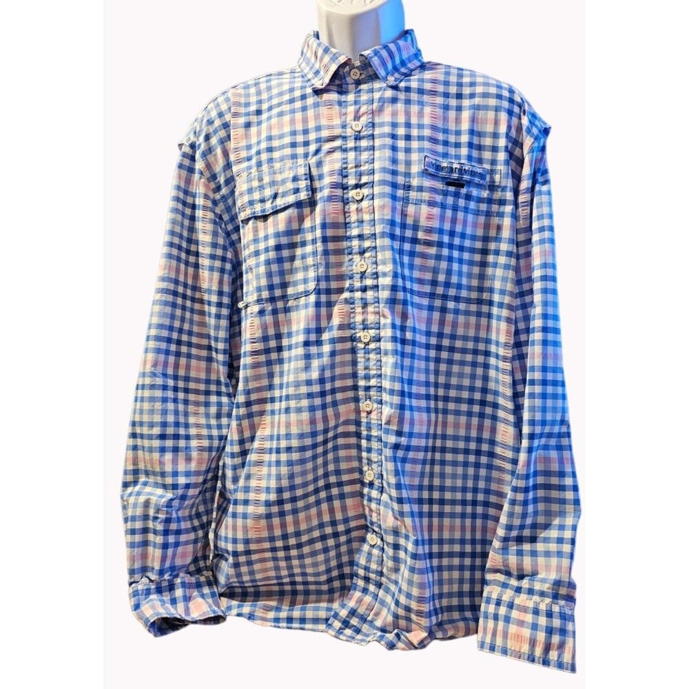 Mens Vineyard Vines Performance Harbor Shirt Fishing Pink Blue Gingham sz XL